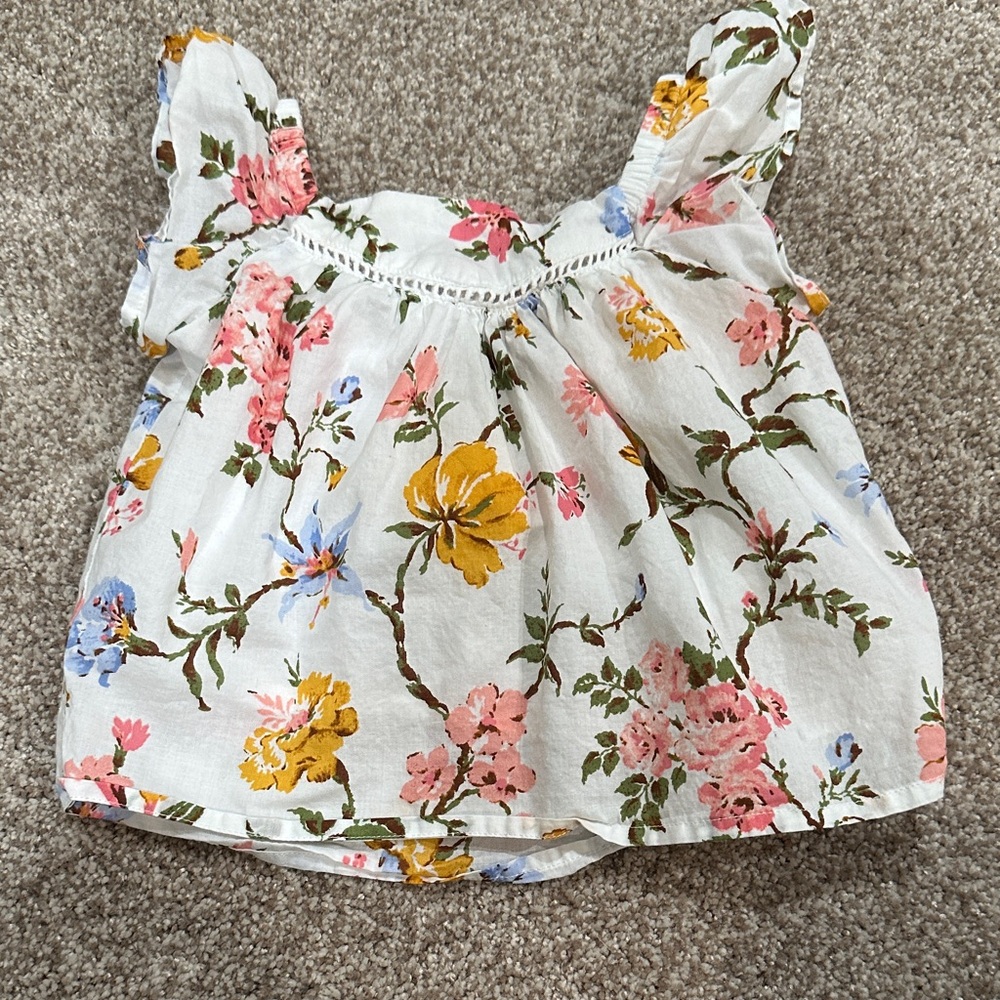 Janie and Jack Floral Ruffle Sleeve Top - White, Pink, Yellow